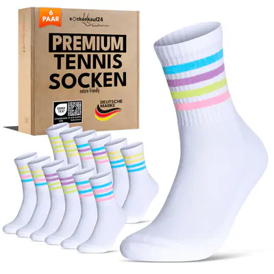 Damen Tennissocken Retro Sportsocken Baumwolle Bunte Streifen (6 | 12 | 24 Paar)