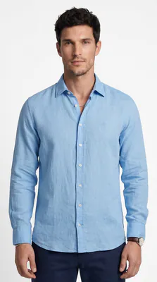 Hackett London Hemd Blau Leinen Slim Fit Gr. M Herren HM309530