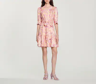 Sandro Paris Damen Wickelkleid Multicolor 100% Seide 42 XL SFPRO02572