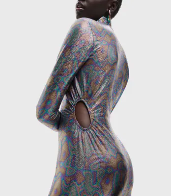 Desigual Damen Kleid Mehrfarbig Metallic-Optik Kurzarm Gr. L 22WWVK62