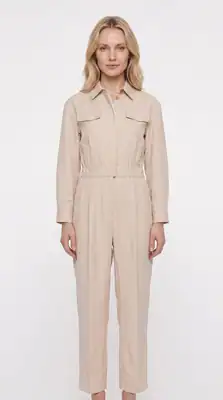 Sandro Jumpsuit Beige Gr. 40FR Damen Einteiler Baumwolle Leinen SFPCO00082 12UK