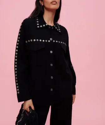 Maje Damen Cardigan Schwarz Strick Ösen Wollmix Gr. 1 S 8 MFPCA00240