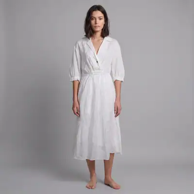 Sandro Midikleid Ecru Ramie Gr. 38 M Damen Seitliche Ausschnitte SFPRO01808