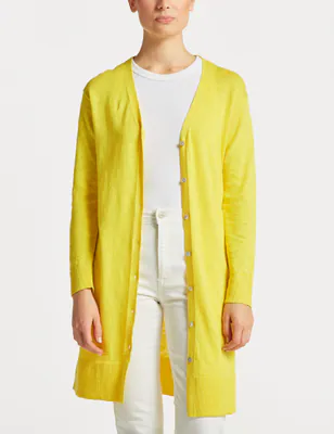 GANT Strickjacke Gelb Seide V-Ausschnitt Logo Gr. S Damen 4805192