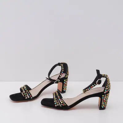 Sandro Pumps Schwarz Gr. 37 Damen Strass High Heels Sandaletten Leder SFACH00294