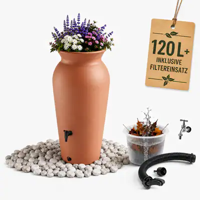 Regentonne 120L VELCAN Terracotta Regenwassertank Regensammler Wasserhahn