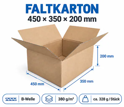 Faltkartons 450x350x200 mm 1-wellig B-Welle 380g/m² Versandkartons Braun