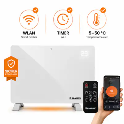 Elektrischer Glasheizer 2500W WLAN App Fernbedienung Heizung Konvektor WiFi