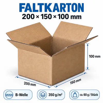 Faltkartons 200x150x100 mm 1-wellig Versandkartons 350g/m² B-Welle Braun