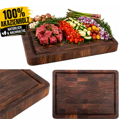 Schneidebrett Holz 43x33 cm Akazienholz Stirnholz 3 cm Dick Servierbrett Massiv