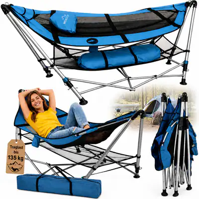 Hängematte mit Gestell Camping Klappbar bis 135 kg – Gartenhängematte Tragbar