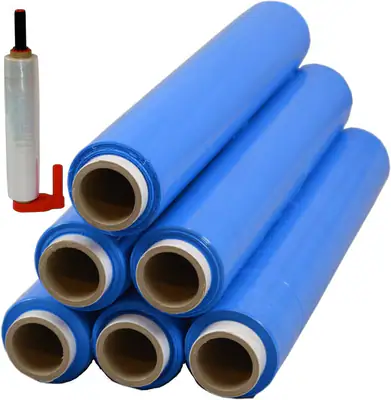 6 x Rollen Stretchfolie + Abroller Palettenfolie 23 my 1,5 kg Blau