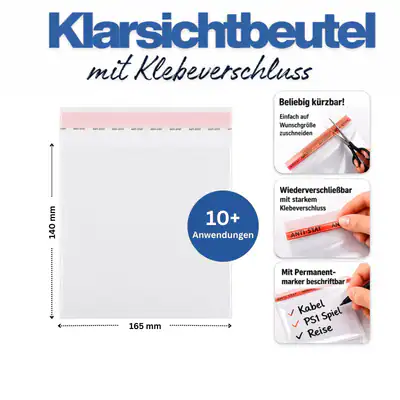 Schutzhülle Beutel PS1 Cellophan 16,5x14 cm Schutztüte Klebeverschluss,800 Stk.
