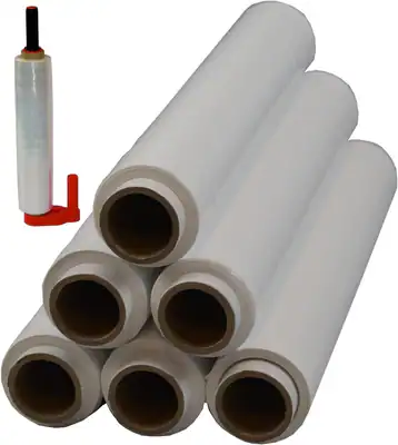 6 x Rollen Stretchfolie + Abroller Palettenfolie 23 my 1,5 kg Weiß