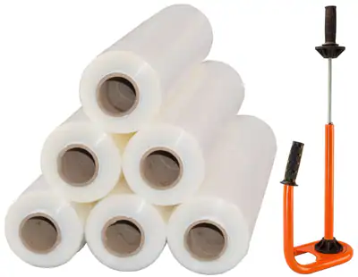 6 x Rollen Stretchfolie 23 my 2,5 kg Transparent +Abroller Orange