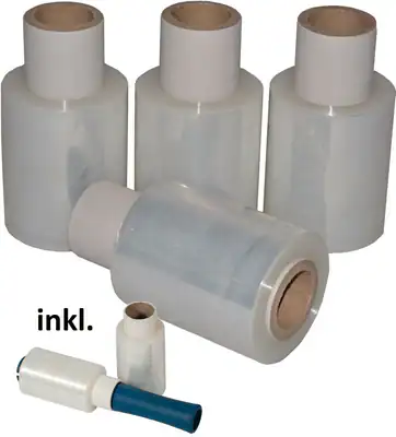 80 x Mini Rollen Stretchfolie + Abroller 23 my Transparent 150m