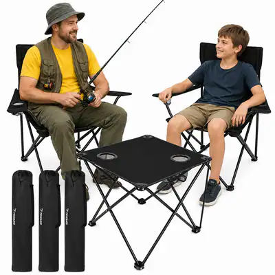 TRIZAND Camping Set 2 Klappstühle + Campingtisch Faltbar mit Tragetaschen 100 kg