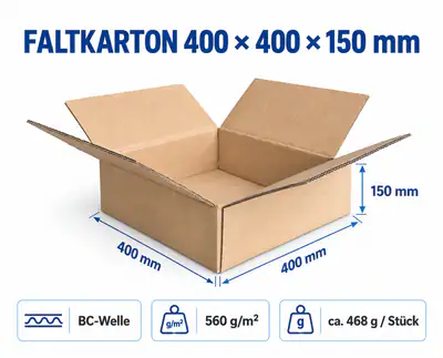 Faltkartons 400x400x150 mm 2-wellig BC-Welle 560g/m² Versandkartons Braun