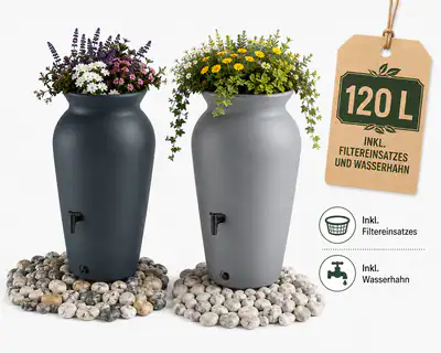 Regentonne 120 L Regenfass Regenwassertank mit Wasserhahn Anthrazit Grau