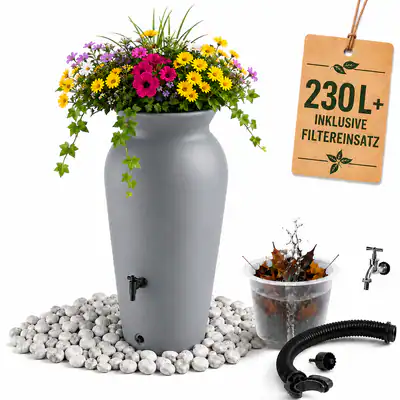 230L Regentonne VELCAN GRAU Regenwassertank Regensammler Wasserhahn