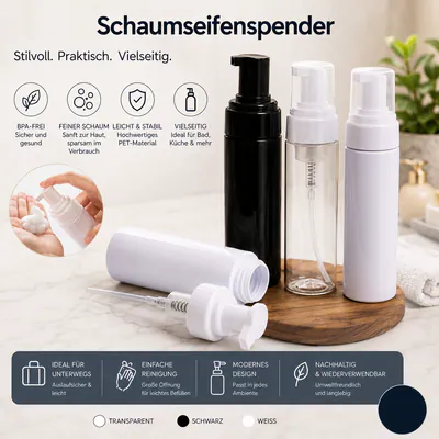 5 Stück Schaumspender Seifenspender 200ml Flüssigseife Flasche Pumpspender PET
