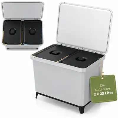 Mülltrennsystem 2x23L Abfalleimer Recycling Mülleimer Wandmontage Grau