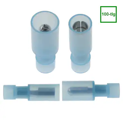 100-tlg Blaue Rundstecker & Hülsen 1.5 - 2.5 mm² Nylon Isolierung Kabelstecker