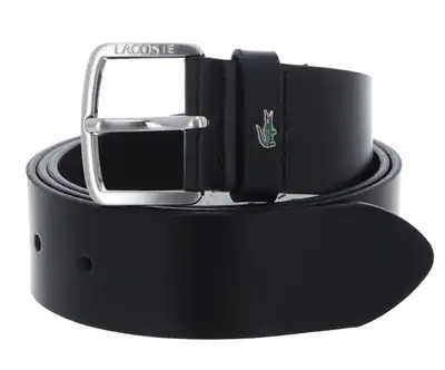 LACOSTE Plain Leather Belt W100 Gürtel Noir schwarz Neu