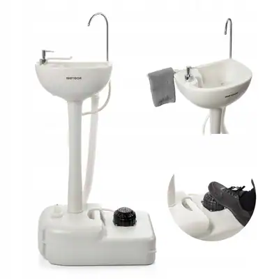 Mobiles Handwaschbecken tragbar Camping Outdoor Spülbecken mit Fußpumpe 17L GRAU