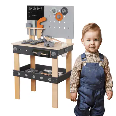 Werkbank mit Werkzeug Werkstatt Set mit Zubehör Spielzeug ab 3 Jahre HOLZ Kinder