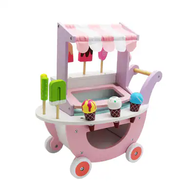 EISDIELE aus Holz mit Zubehör Spieleset für Kinder Holzspielzeug ROSA MAGNET