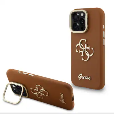 GUESS hülle Für iPhone 16 Pro Hülle Case Metal Stand Kamera mit Stand braun