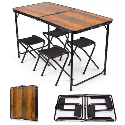 Campingtisch mit 4 Stühlen klappbar Klapptisch Camping 120x60 faltbarer SET WOOD