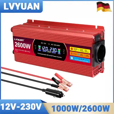 1000W 2600W Wechselrichter 12V auf 230V Auto RV Spannungswandler Resien 2USB LCD