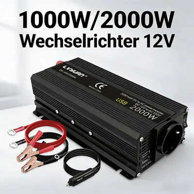 Auto 1300W/2600W 1000W Wechselrichter 12V auf 230V Spannungswandler 2USB Camping