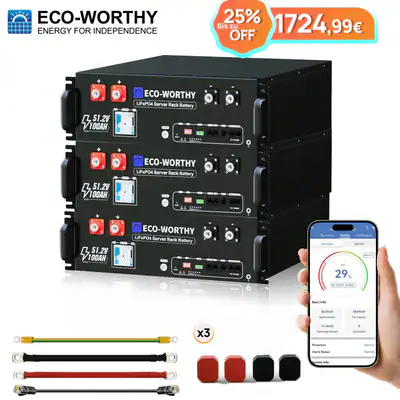 48V 100Ah（3pcs）Batteriespeicher LiFePO4 15,36kWh für den Hausgebrauch ECO-WORTHY