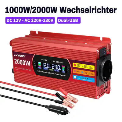 1000W 2000W Spannungswandler 12V auf 220V 230V Wechselrichter USB LCD-Anzeige