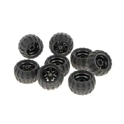 8x Lego Technic Rad 43.2x26 Felge 30.4x20 schwarz Ballon Reifen 61481 56145c04