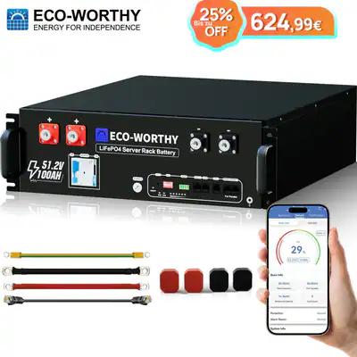 ECO-WORTHY 48V 100Ah Speicher 5,12kWh Bluetooth LiFePO4 Batterie Stromspeicher