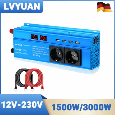 1500W 3000W Reiner Sinus Spannungswandler 12V auf 230V Wechselrichter 4USB 2AC