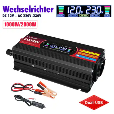 1000W 2000W Wechselrichter DC 12V auf AC 230V USB AC Spannungswandler Campen