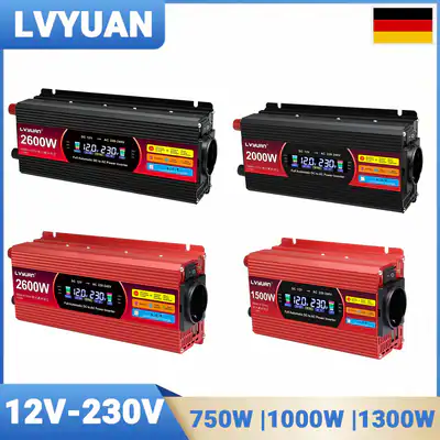 750W 1000W 1300W Auto Spannungswandler 12V auf 230V Wechselrichter 2USB LCD
