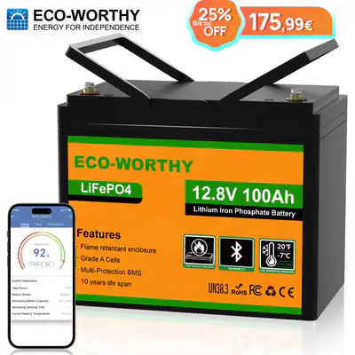ECO-WORTHY 12V 100Ah LiFePO4 Lithium Batterie Bluetooth für Wohnmobil Boot