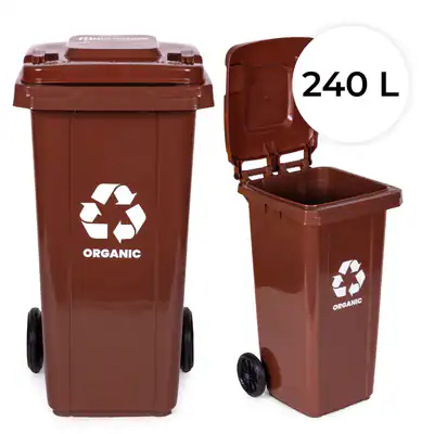 Mülltonne 240 l, großer Mülleimer mit Gummirädern – braun, BIO MULTISTORE
