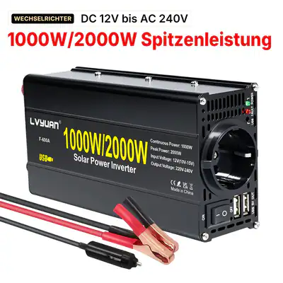 1000W 2000W Wechselrichter DC 12V zu 230V Camping Wohnmobil Zubehör schwarz 2USB