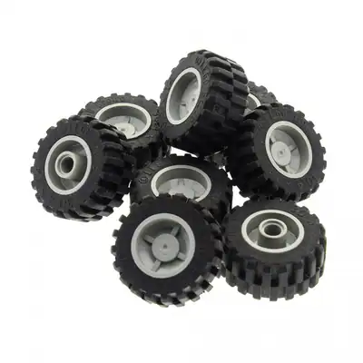 8x Lego Rad 30.4x14 Reifen schwarz Felge 18x14 alt-hell grau 30391 30285c01