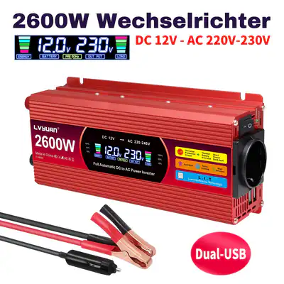 1300W 2600W Wechselrichter DC 12V auf AC 230V 2USB AC Spannungswandler Campen