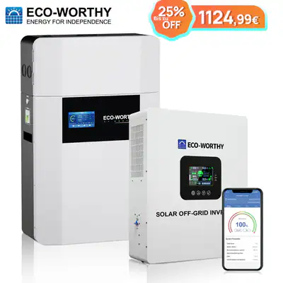 ECO-WORTHY 48V 100Ah Wandmontage Batterie mit48V 5KW Wechselrichter für Speicher