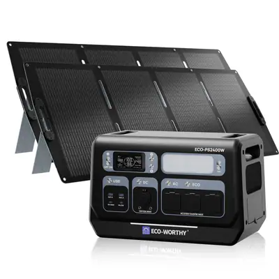 ECO-WORTHY 2048Wh Tragbare Powerstation 2400W& 200W*2 Solarpanel für Wohnmobile