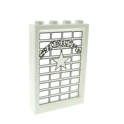 1x Lego Fenster Rahmen 1x4x5 weiß Scheibe Sticker Sheriff Stern 2493b 2494pb05
